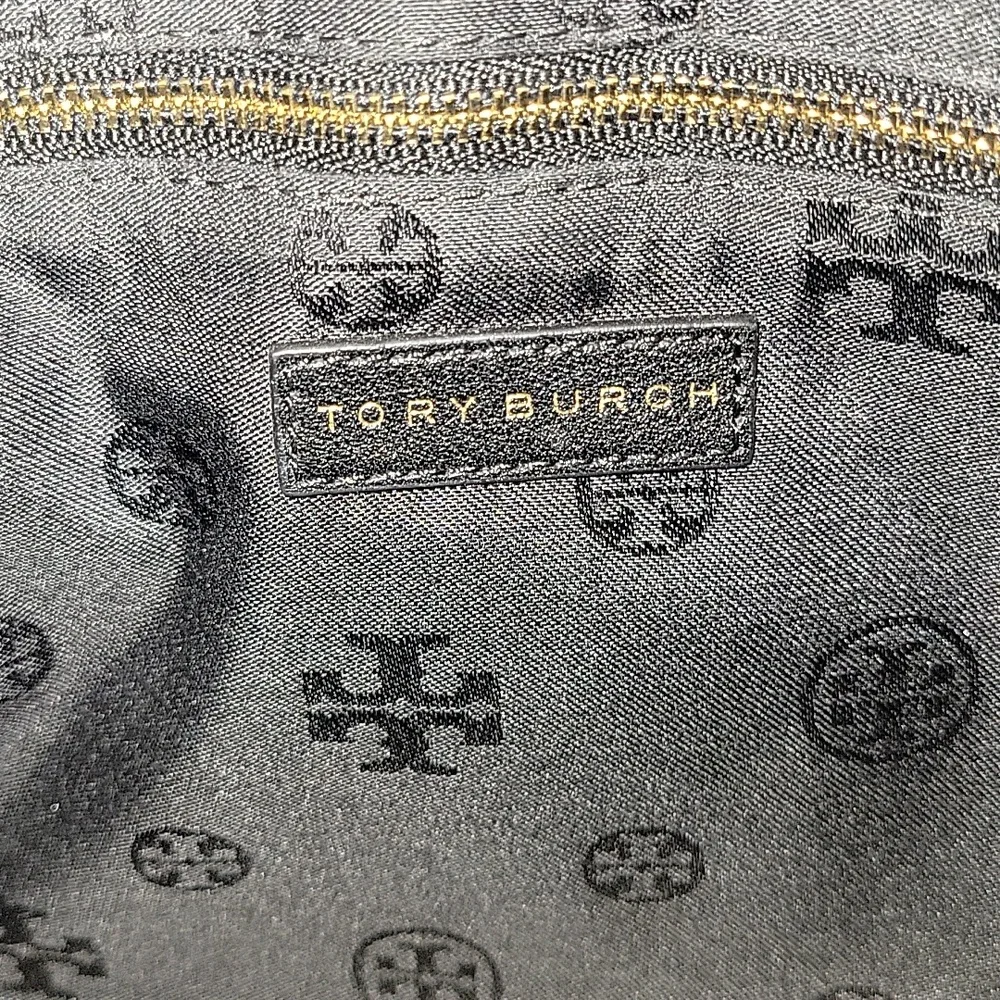Tory Burch Flap Front Pebble Black Leather Shoulder Bag with Gold Chain-Strap